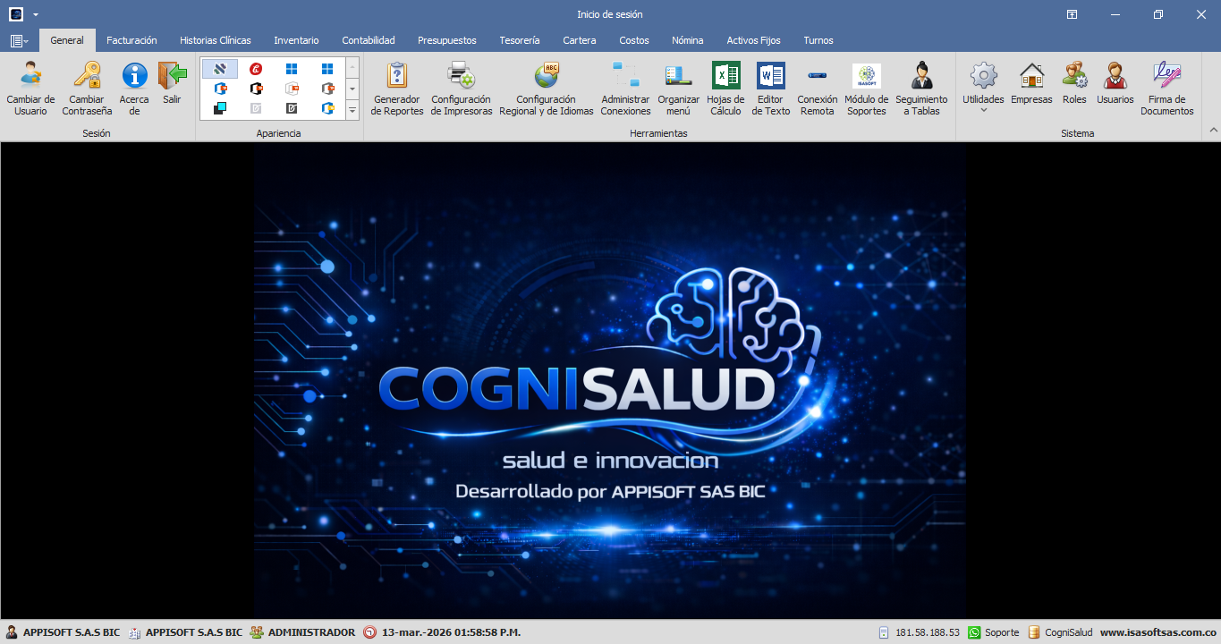 Interfaz del ERP Cognisalud